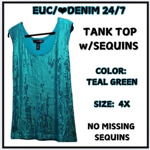 🔥 Denim 24/7 - EUC - Teal Green Sequin Tank Top - Size 4x
